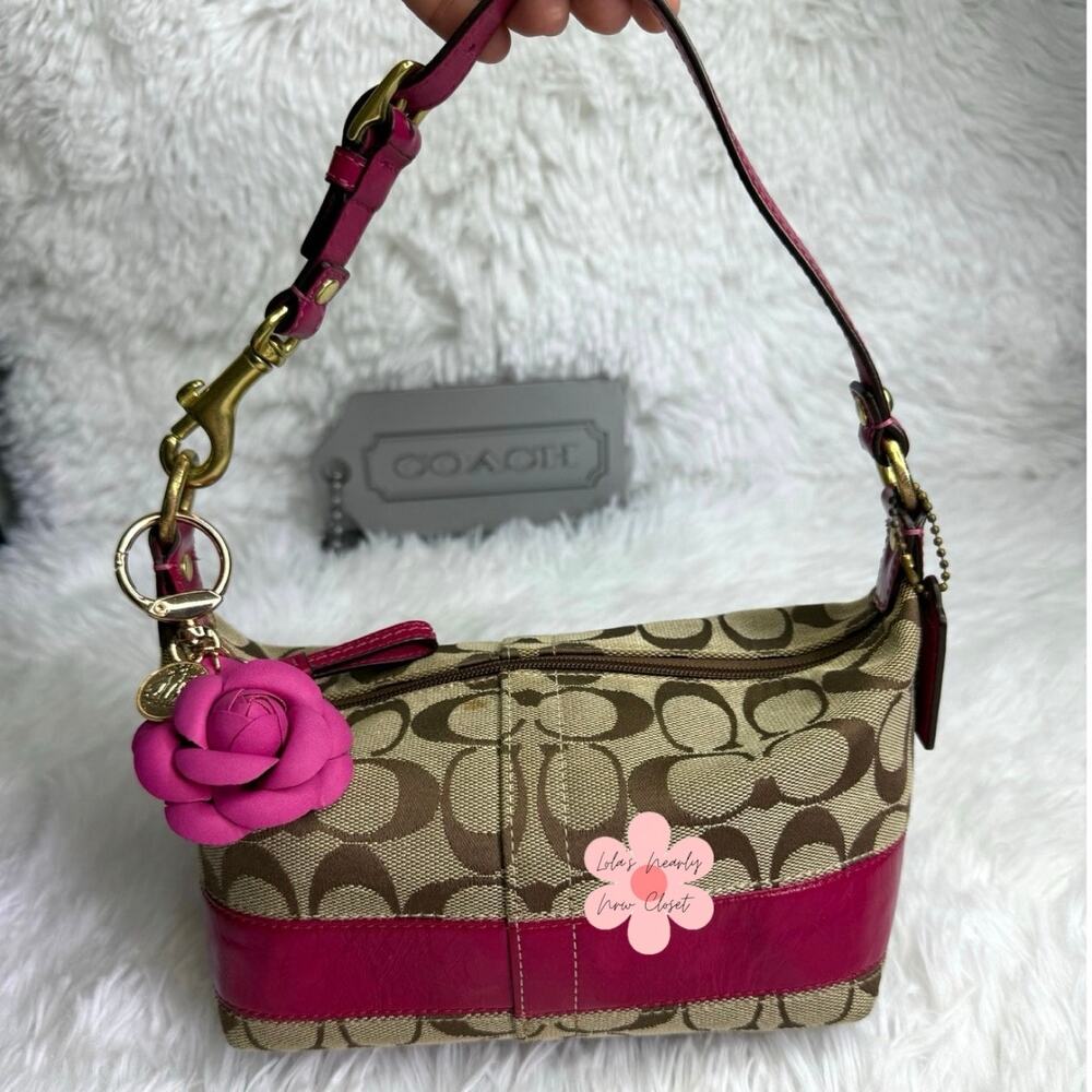 y2k COACH Legacy Stripe Signature Canvas Mini Purse Shoulder Bag Wristlet